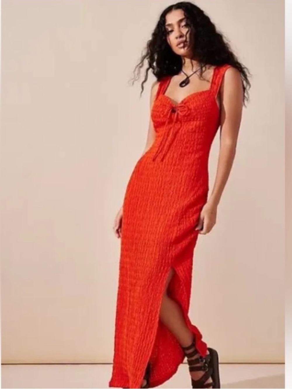 Free People FP Beach Eleni Bodycon Maxi Dress Tangerine Tango M